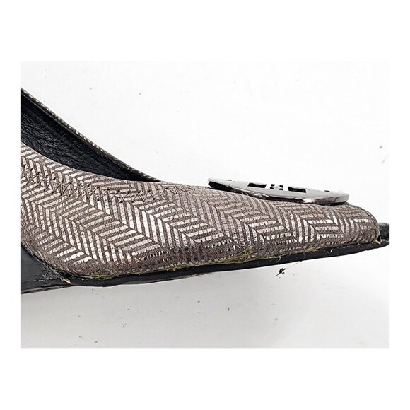 TORY BURCH Silver Herringbone Pattern Wedge Pumps Poor Condition - Picture 7 of 14